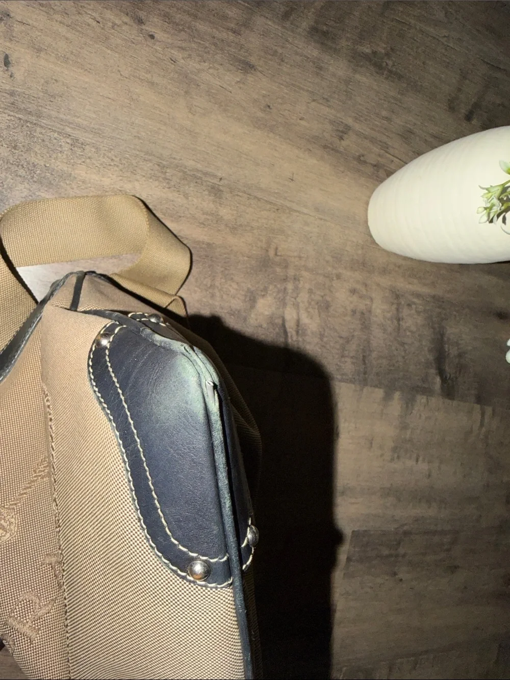 Prada Beige Canvas Messenger Bag with Black Trim